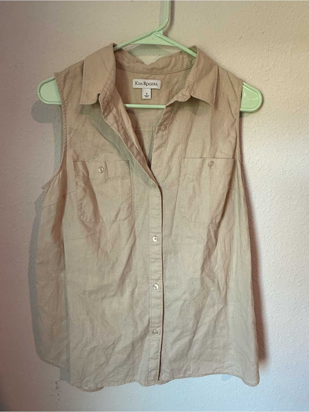 Kim Rogers Sleeveless Button-Front Shirt - Beige Tan
